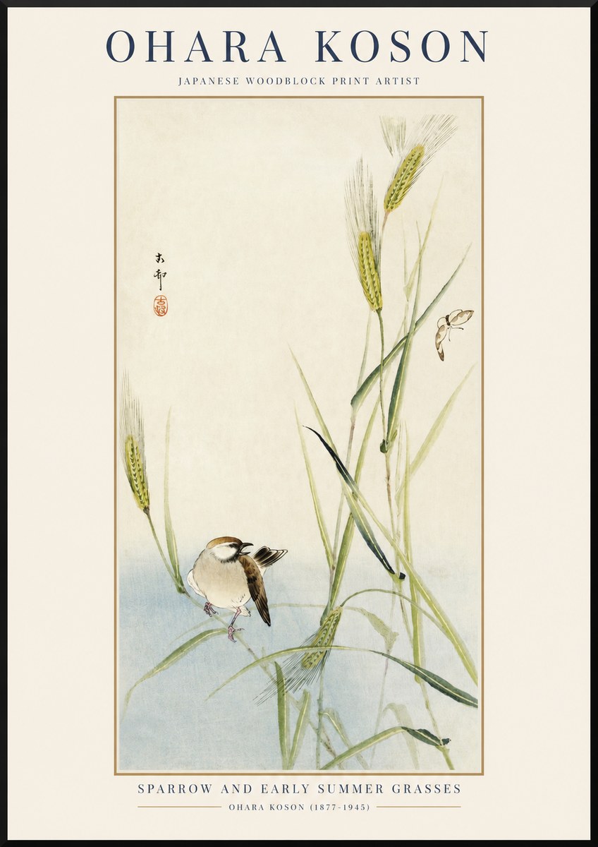 Ohara Koson Sparrow and Early Summer Grasses No1 - Juliste