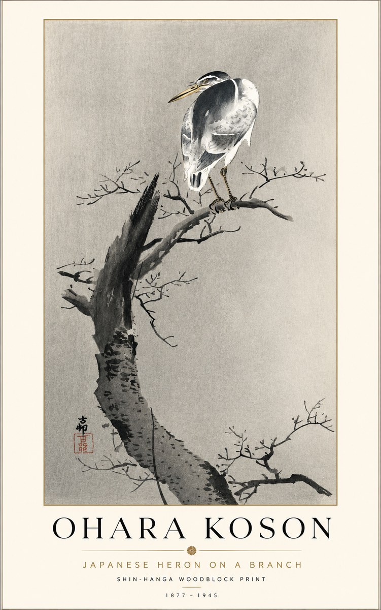 Ohara Koson Heron on a Branch No2 - Juliste