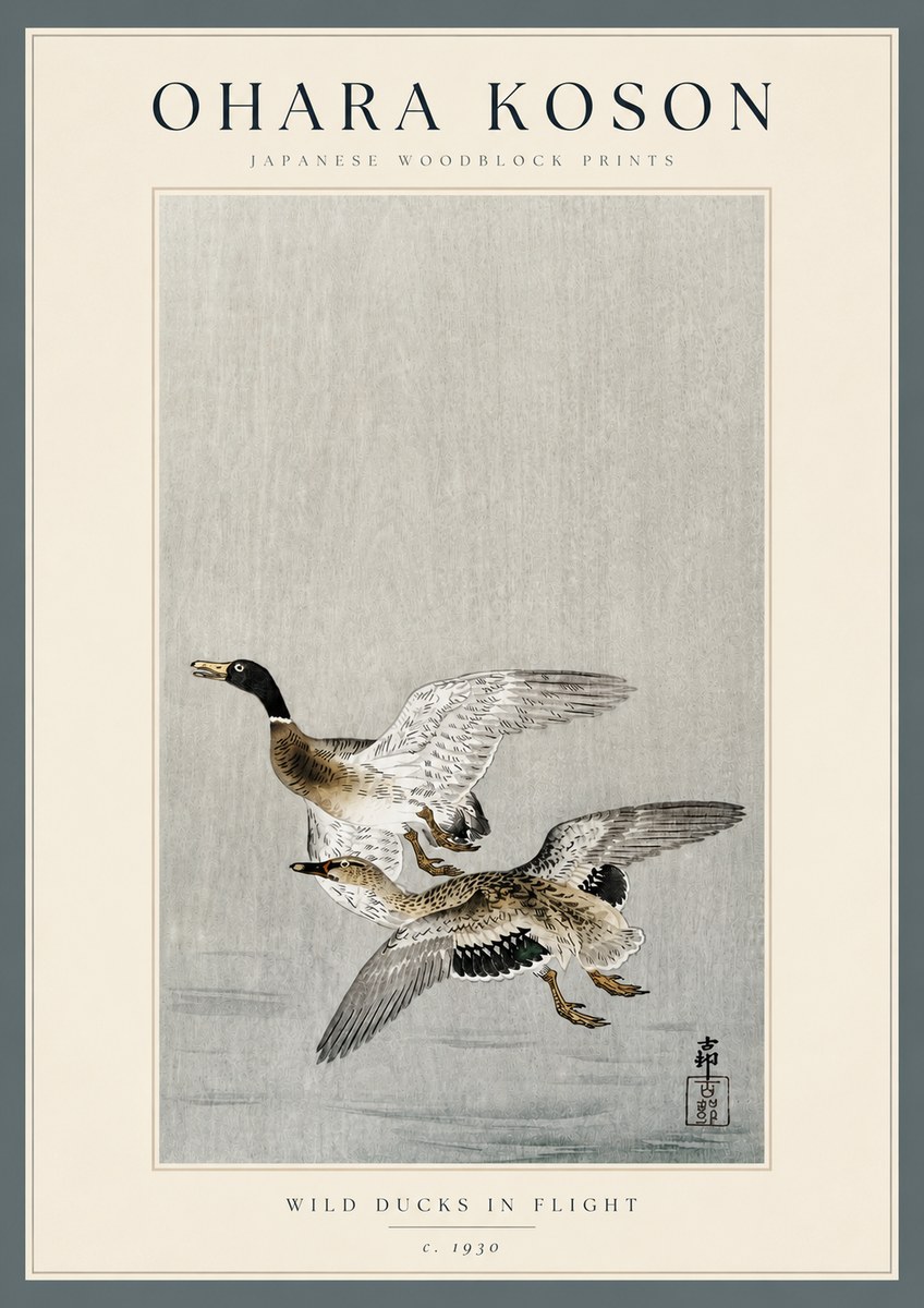 Ohara Koson Wild Ducks in Flight No3 - Juliste