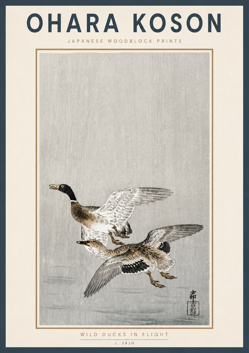 Ohara Koson Wild Ducks in Flight No4 - Juliste