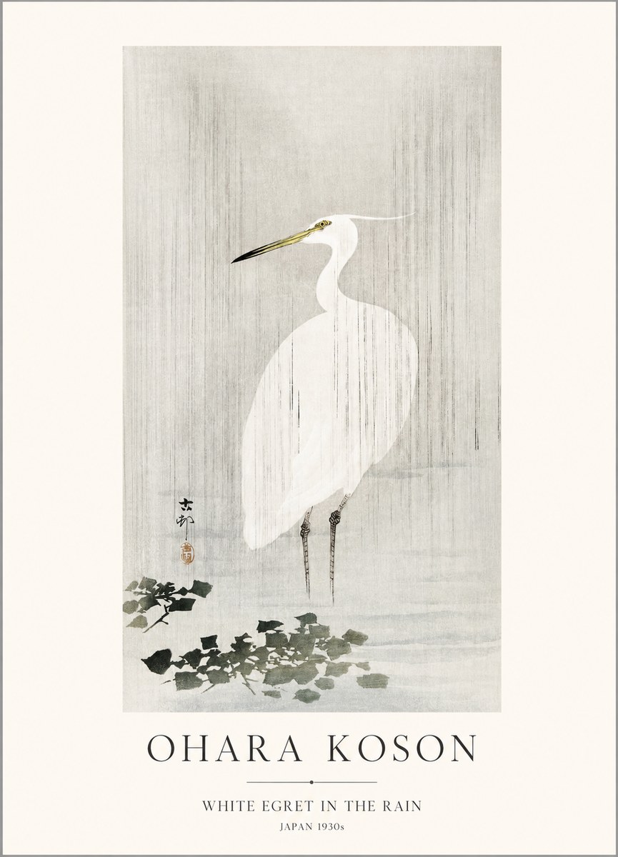 Ohara Koson White Egret in the Rain No1 - Juliste