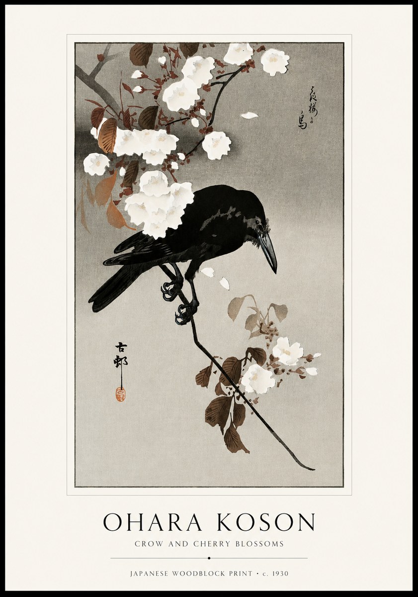 Ohara Koson Crow and Cherry Blossoms No1 - Juliste