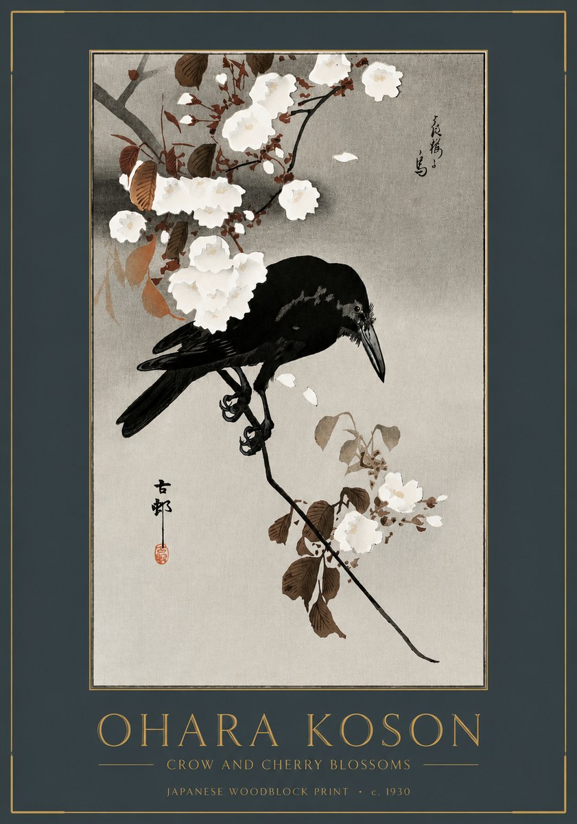 Ohara Koson Crow and Cherry Blossoms No2 - Juliste