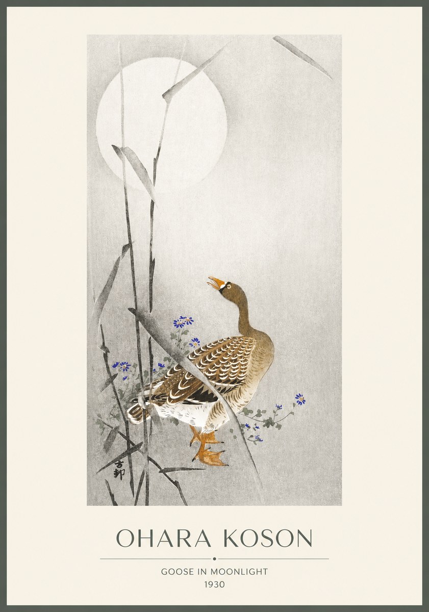 Ohara Koson Goose in Moonlight No1 - Juliste