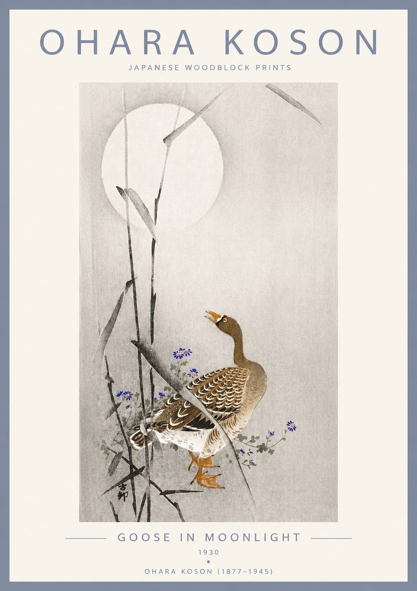 Ohara Koson Goose in Moonlight No4 - Juliste