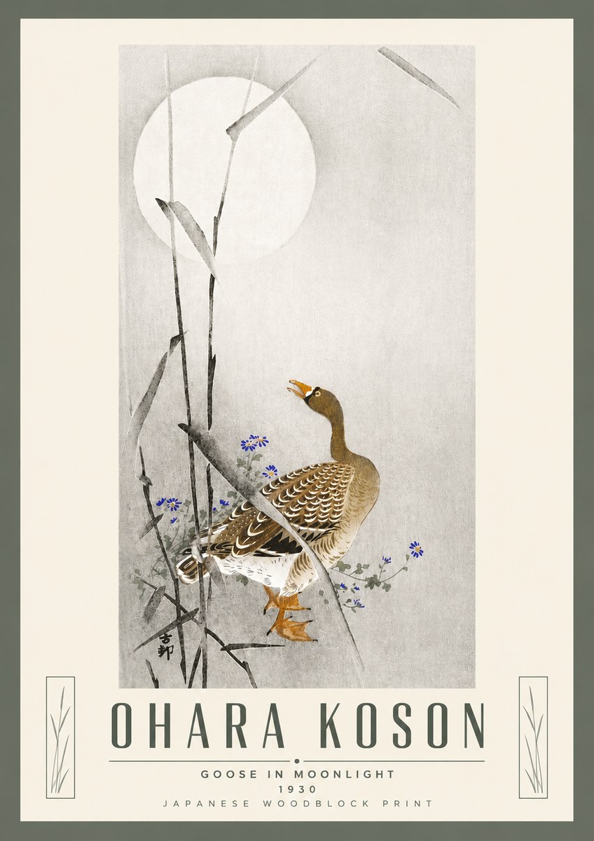Ohara Koson Goose in Moonlight No5 - Juliste