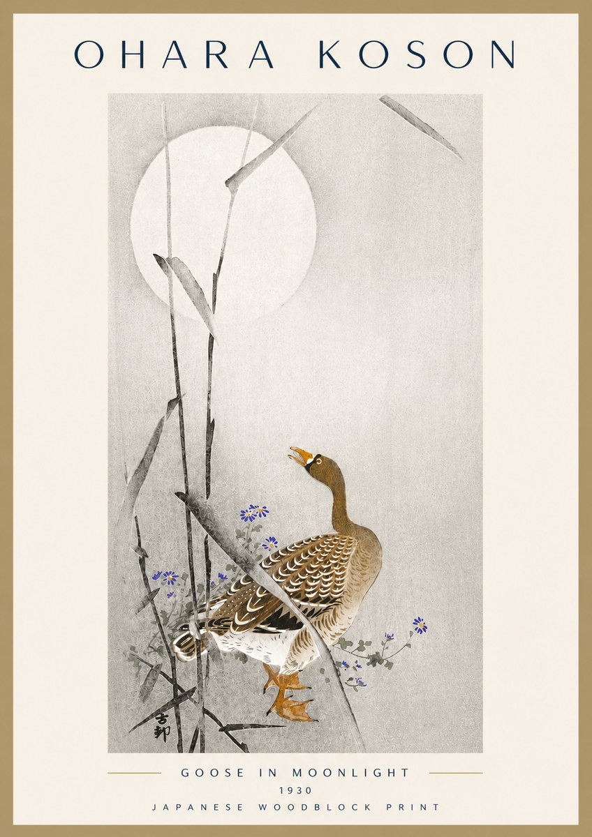 Ohara Koson Goose in Moonlight No6 - Juliste
