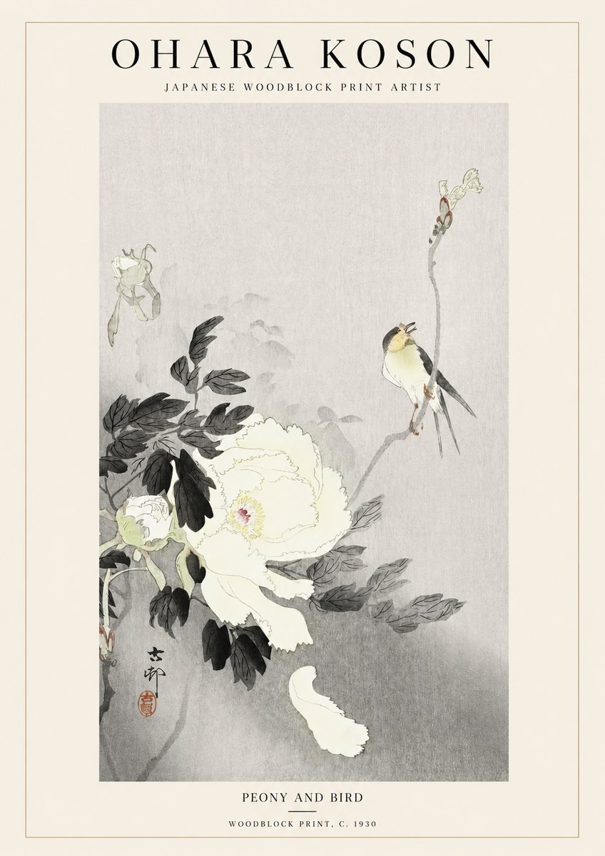Ohara Koson Peony and Bird No1 - Juliste