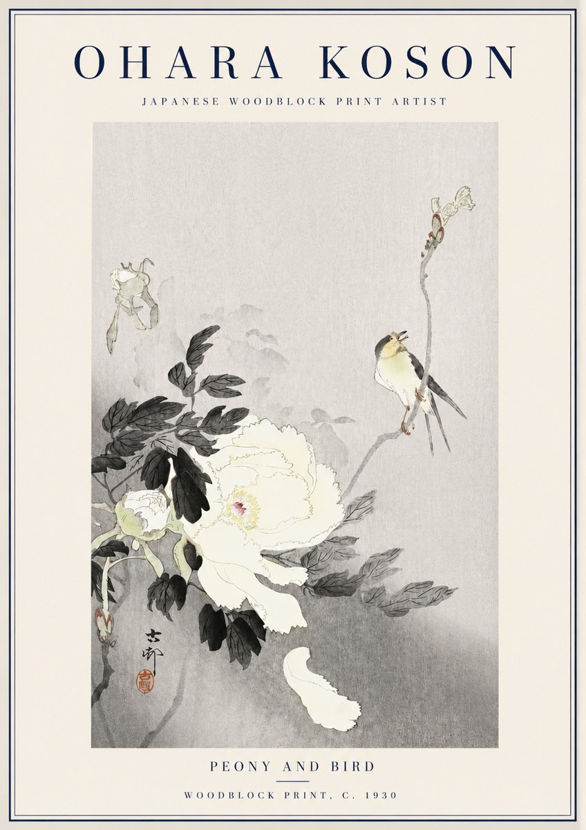 Ohara Koson Peony and Bird No3 - Juliste