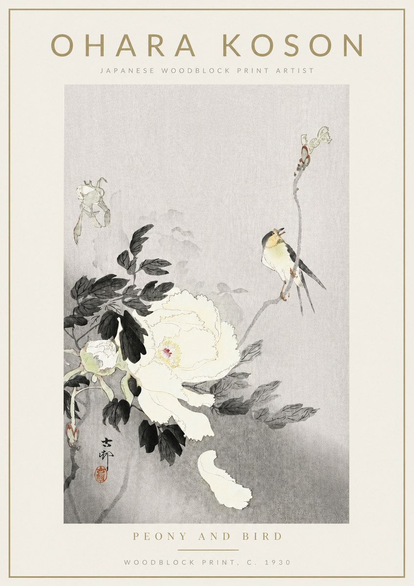 Ohara Koson Peony and Bird No4 - Juliste