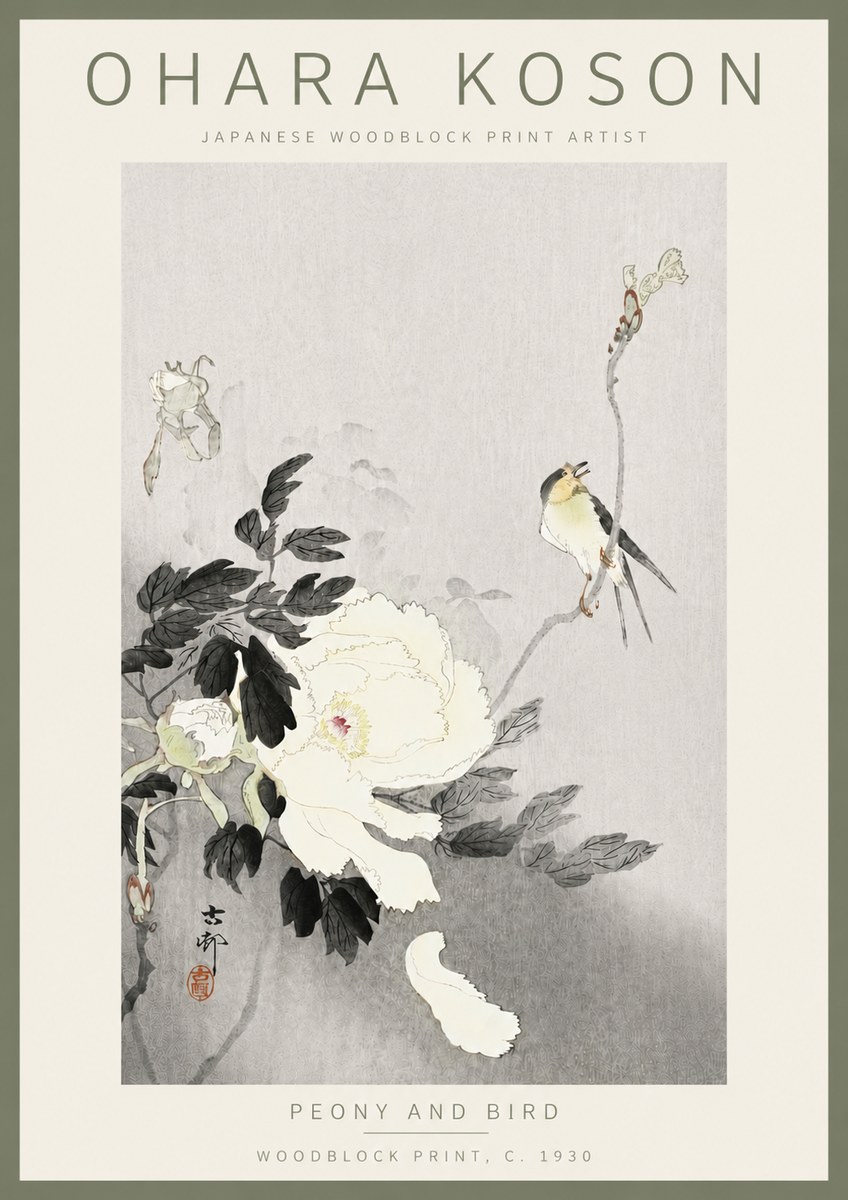 Ohara Koson Peony and Bird No5 - Juliste