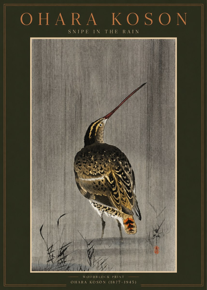 Ohara Koson Snipe in the Rain No2 - Juliste