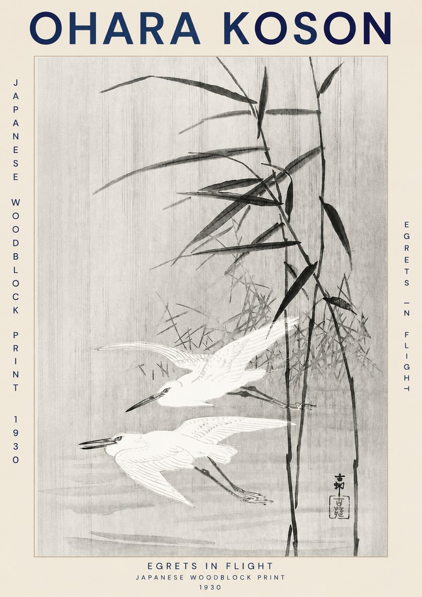 Ohara Koson Two Herons and Reeds No3 - Juliste
