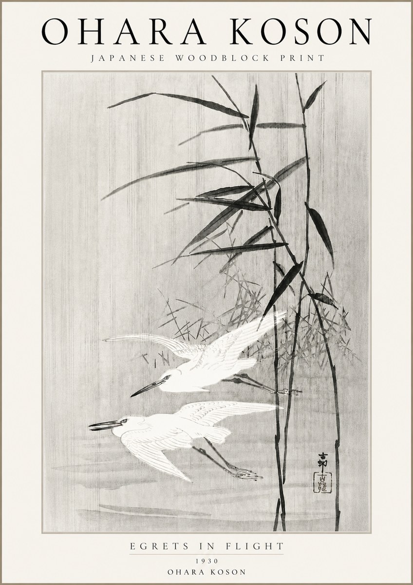 Ohara Koson Two Herons and Reeds No4 - Juliste