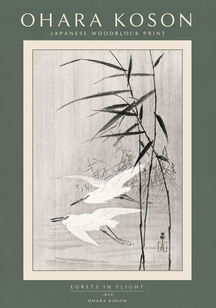 Ohara Koson Two Herons and Reeds No5 - Juliste