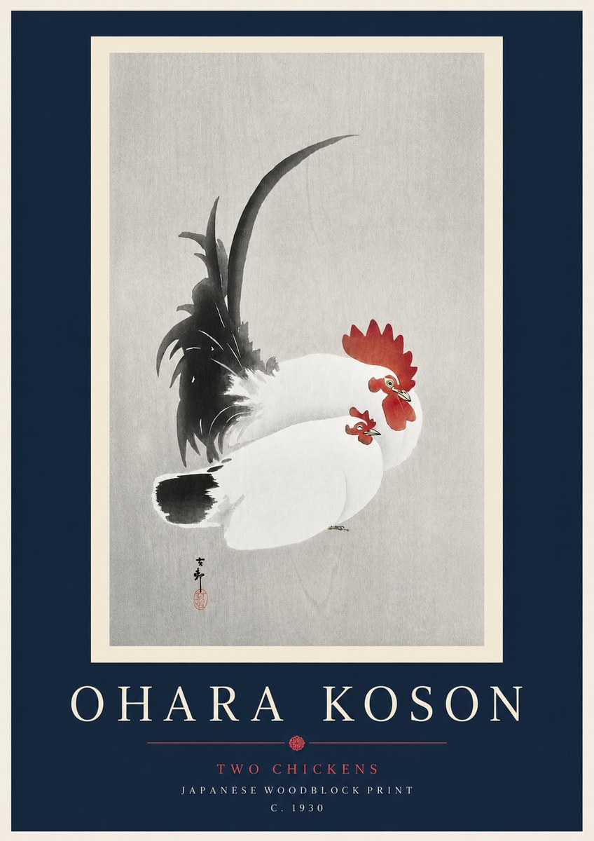 Ohara Koson Two Chickens No3 - Juliste