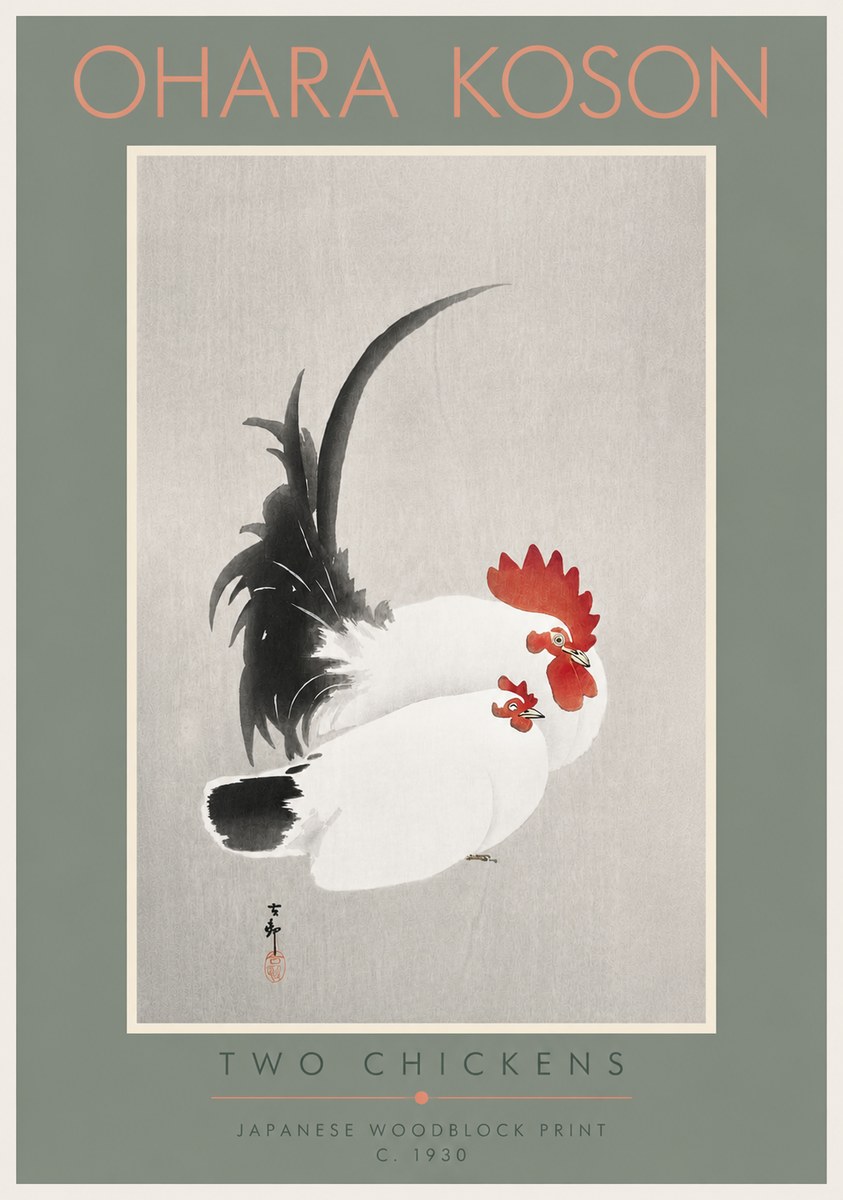 Ohara Koson Two Chickens No4 - Juliste