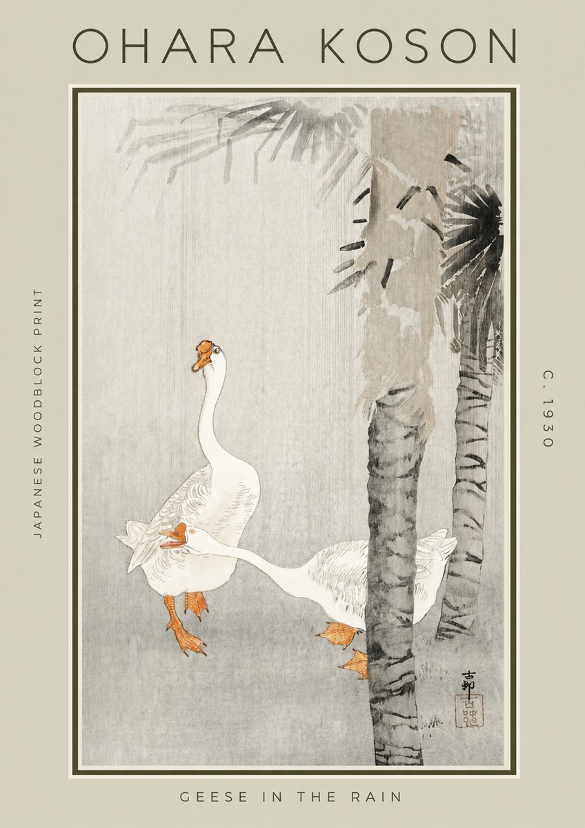Ohara Koson Geese in the Rain No2 - Juliste