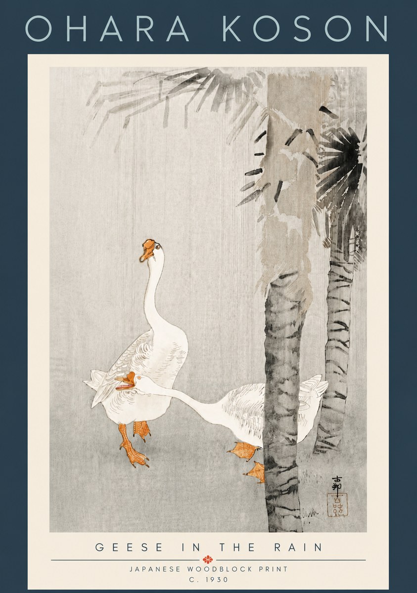 Ohara Koson Geese in the Rain No6 - Juliste