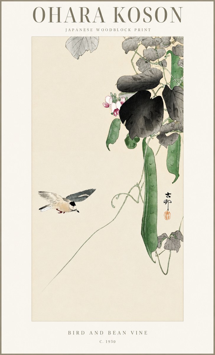 Ohara Koson Bird and Bean Vine No1 - Juliste
