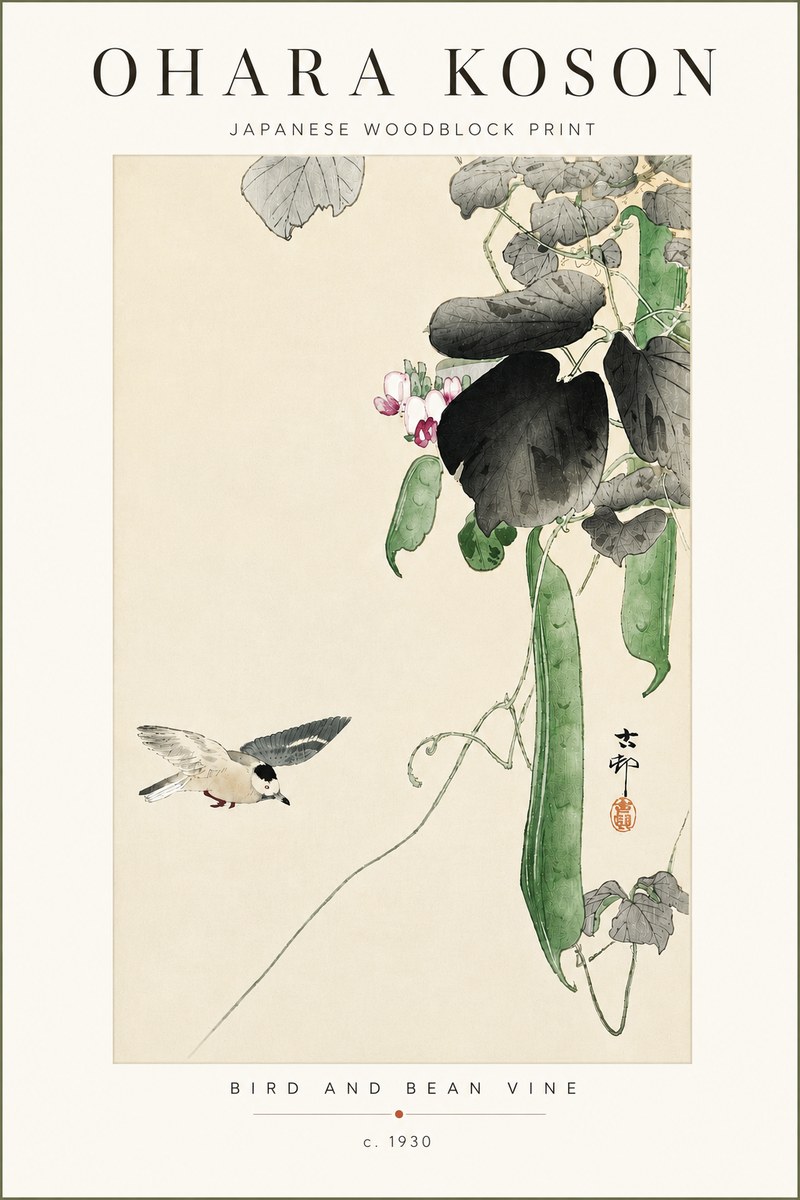 Ohara Koson Bird and Bean Vine No4 - Juliste