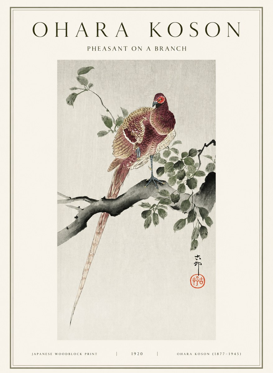 Ohara Koson Pheasant on a Branch No1 - Juliste