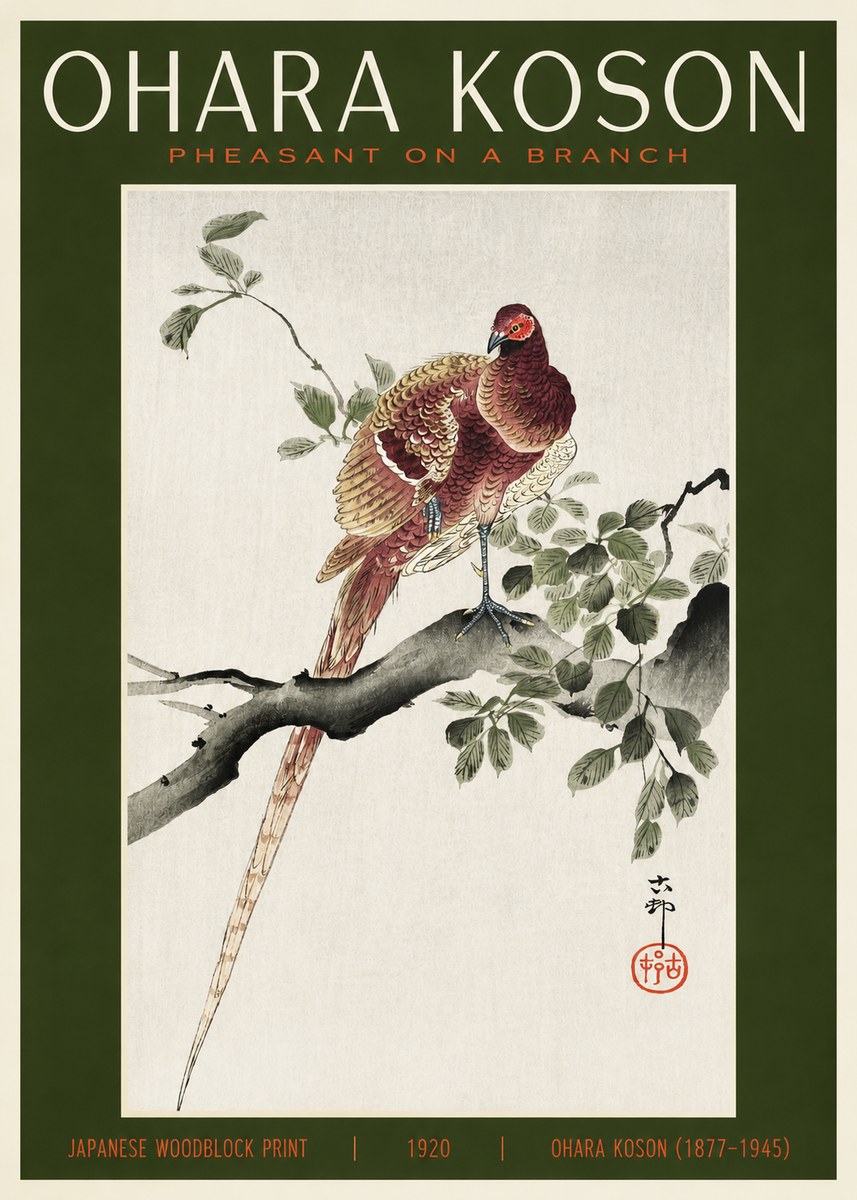 Ohara Koson Pheasant on a Branch No2 - Juliste