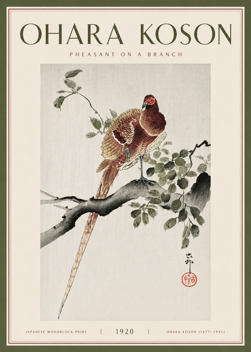 Ohara Koson Pheasant on a Branch No5 - Juliste