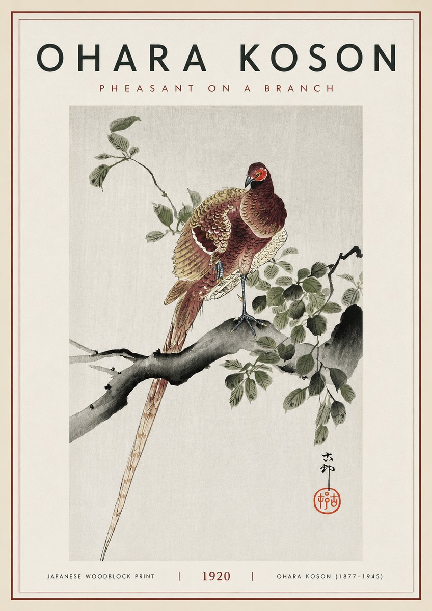 Ohara Koson Pheasant on a Branch No6 - Juliste