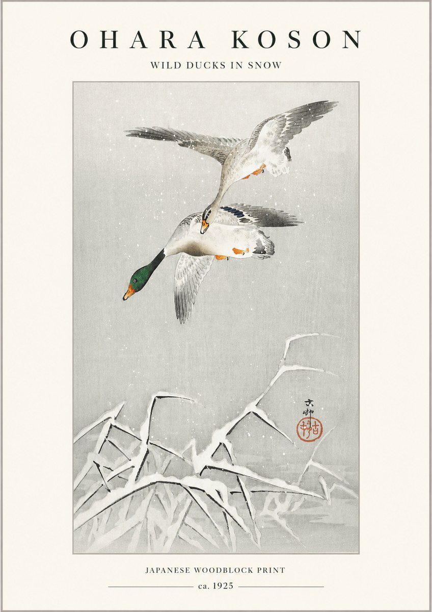 Ohara Koson Wild Ducks in Snow No1 - Juliste