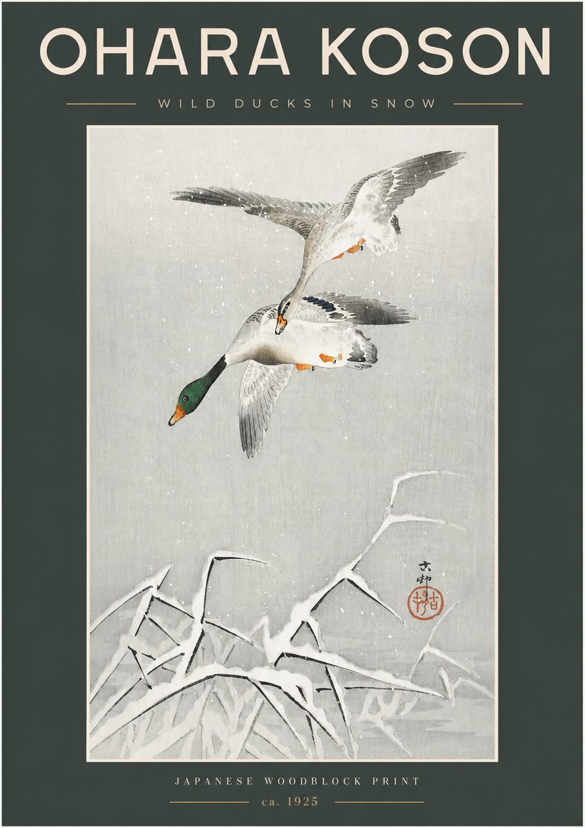 Ohara Koson Wild Ducks in Snow No2 - Juliste