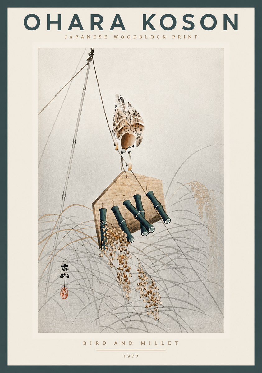 Ohara Koson Bird and Millet No4 - Juliste