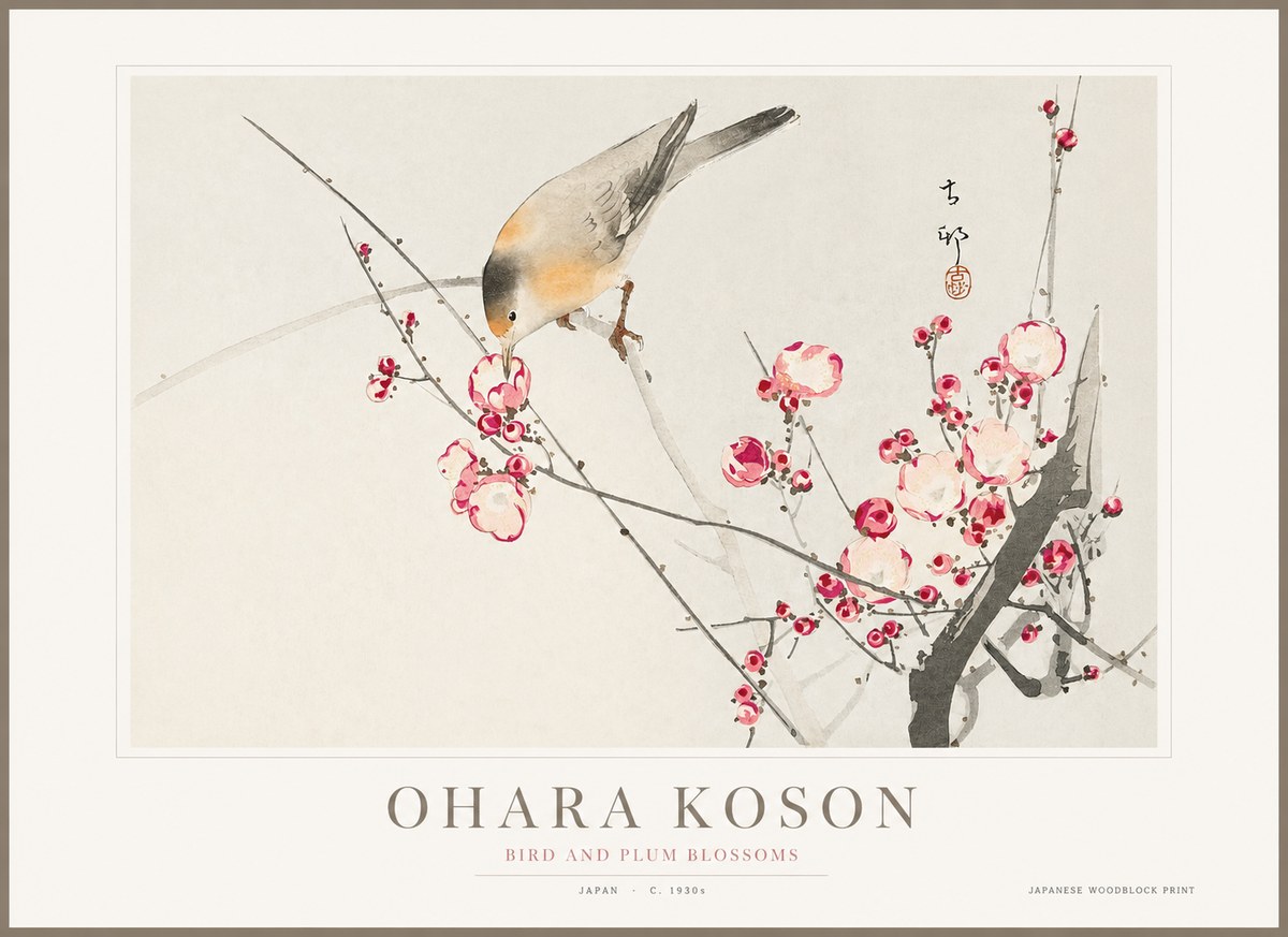 Ohara Koson Bird and Plum Blossoms No1 - Juliste