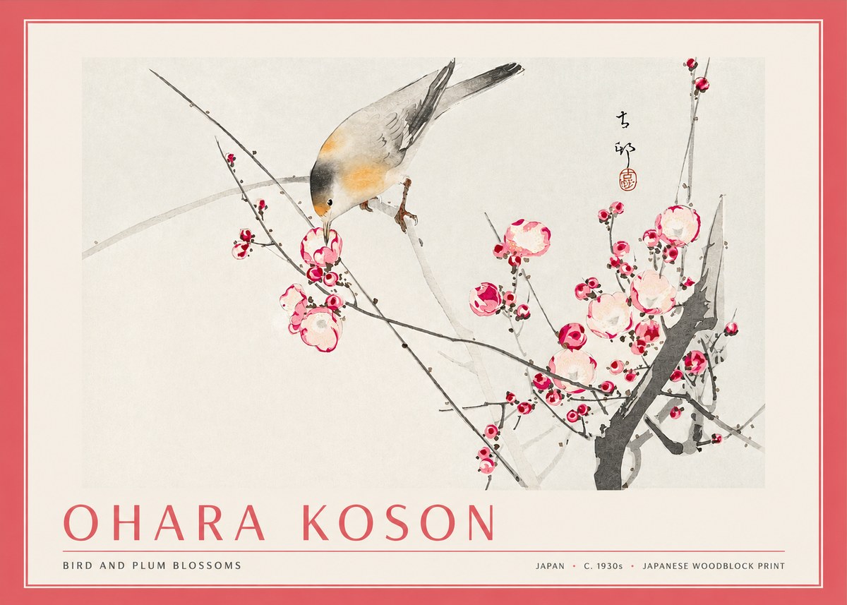 Ohara Koson Bird and Plum Blossoms No3 - Juliste