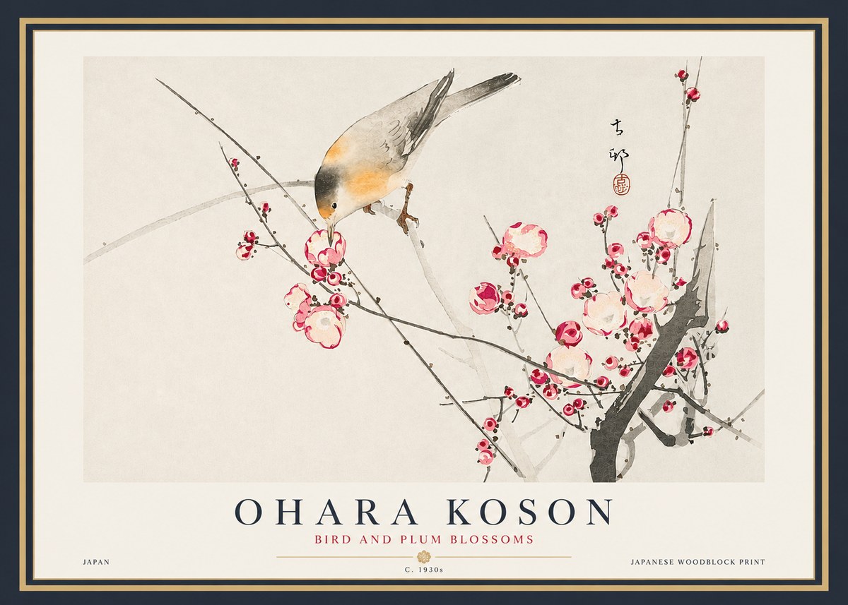 Ohara Koson Bird and Plum Blossoms No4 - Juliste