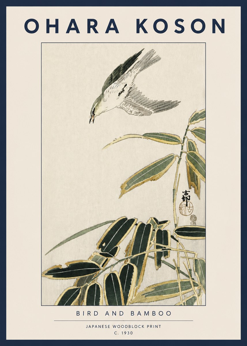 Ohara Koson Bird and Bamboo No3 - Juliste