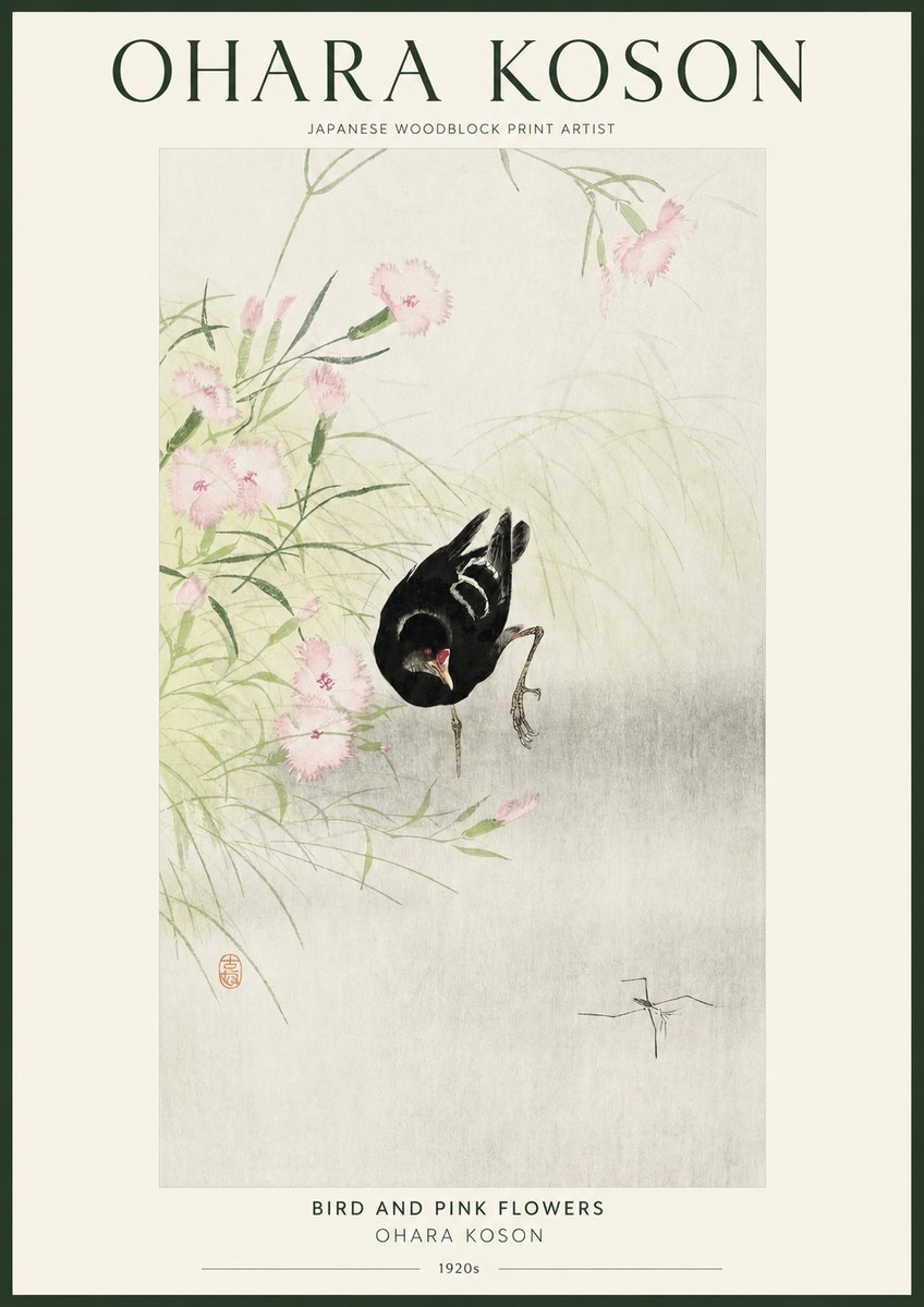Ohara Koson Bird and Pink Flowers No1 - Juliste