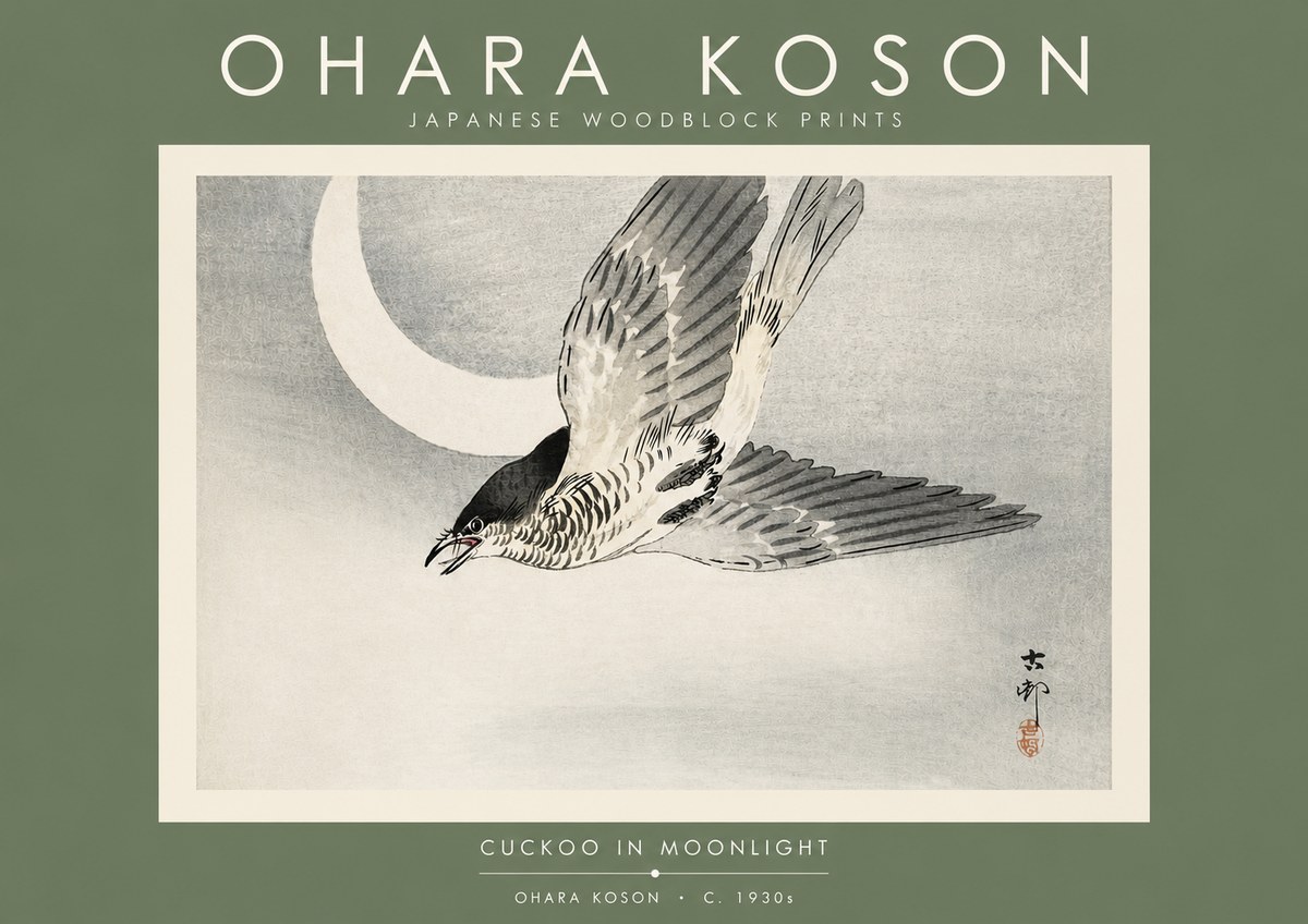 Ohara Koson Cuckoo in Moonlight No4 - Juliste