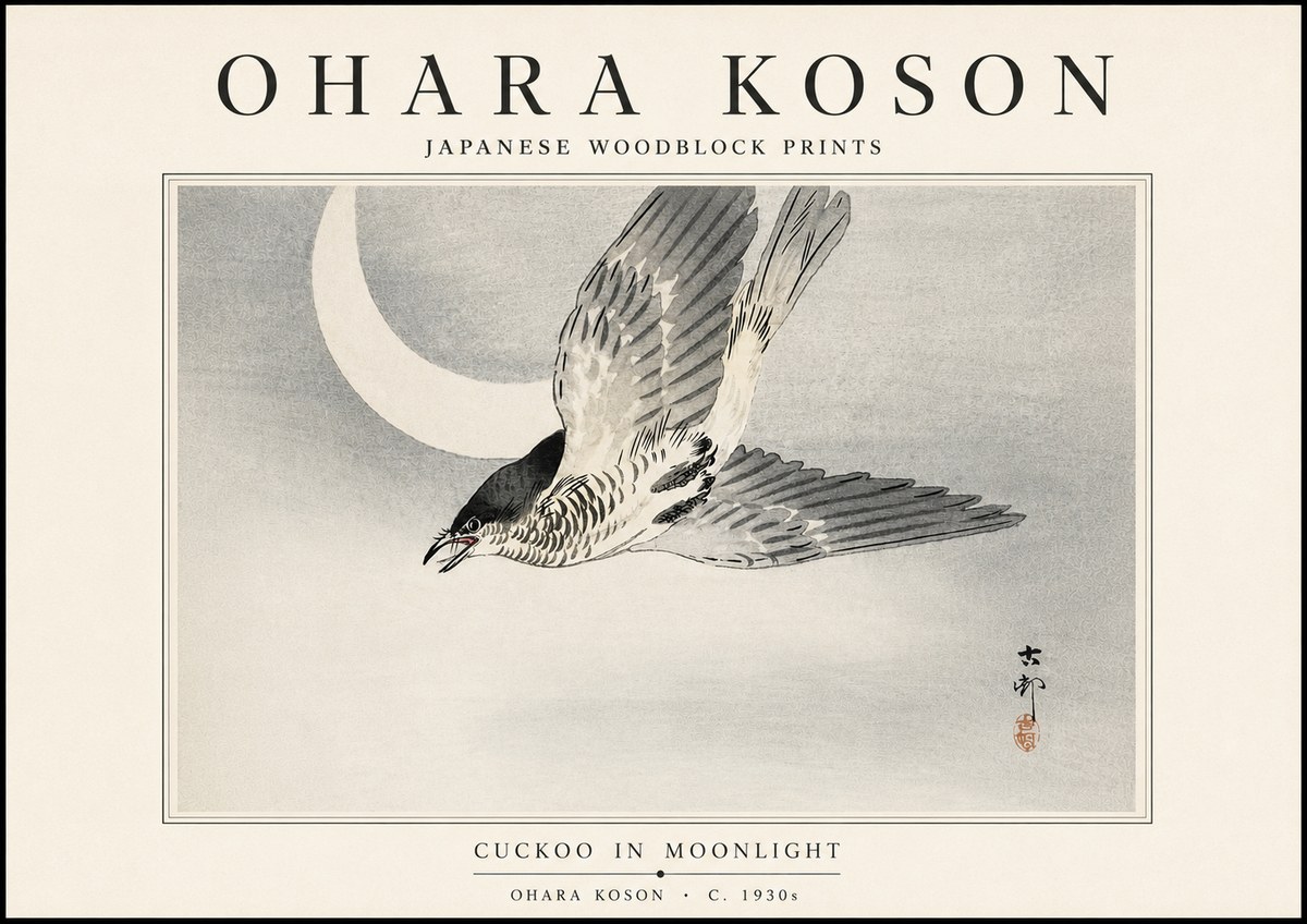 Ohara Koson Cuckoo in Moonlight No5 - Juliste