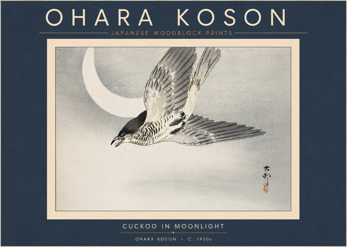 Ohara Koson Cuckoo in Moonlight No6 - Juliste