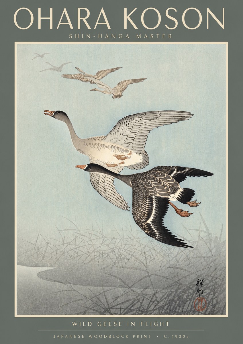 Ohara Koson Wild Geese in Flight II No4 - Juliste