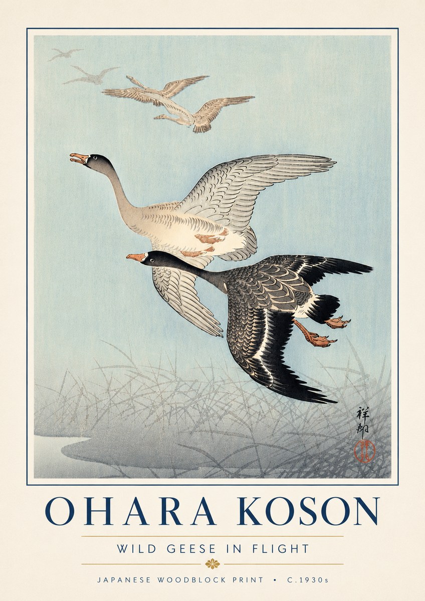 Ohara Koson Wild Geese in Flight II No6 - Juliste