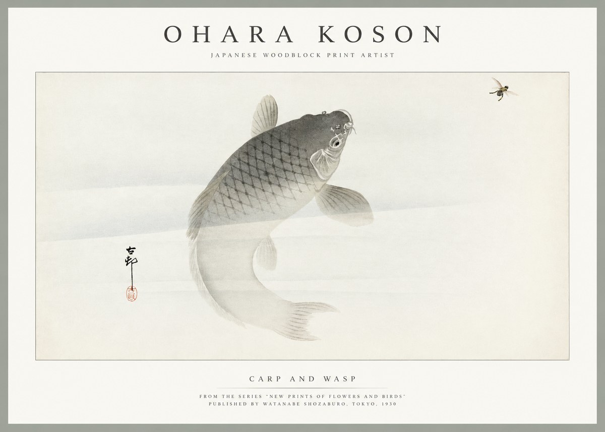 Ohara Koson Carp and Wasp No1 - Juliste
