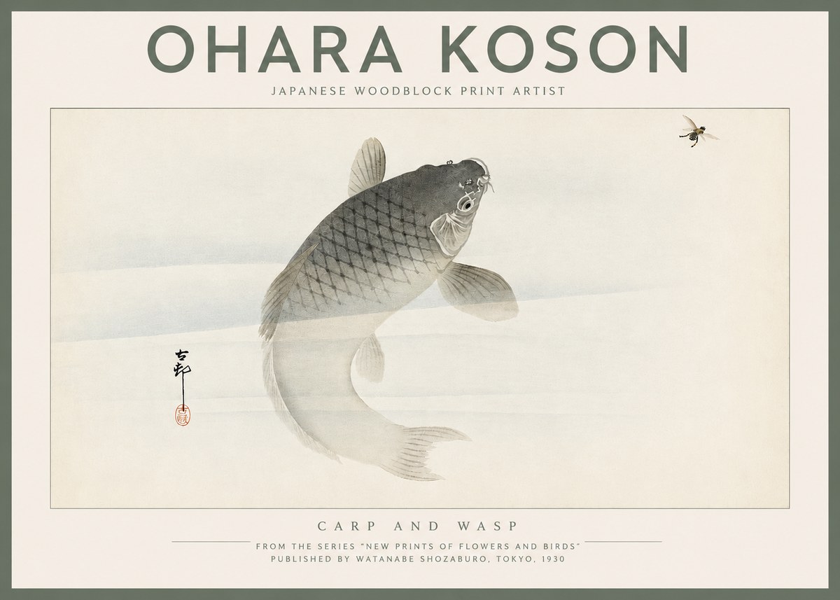Ohara Koson Carp and Wasp No2 - Juliste