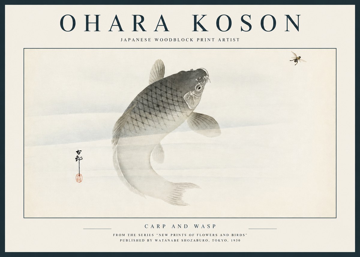 Ohara Koson Carp and Wasp No3 - Juliste