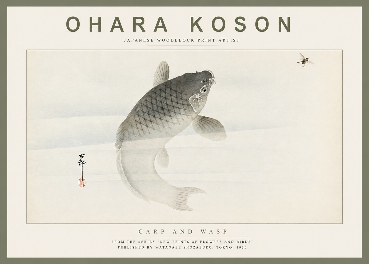 Ohara Koson Carp and Wasp No4 - Juliste