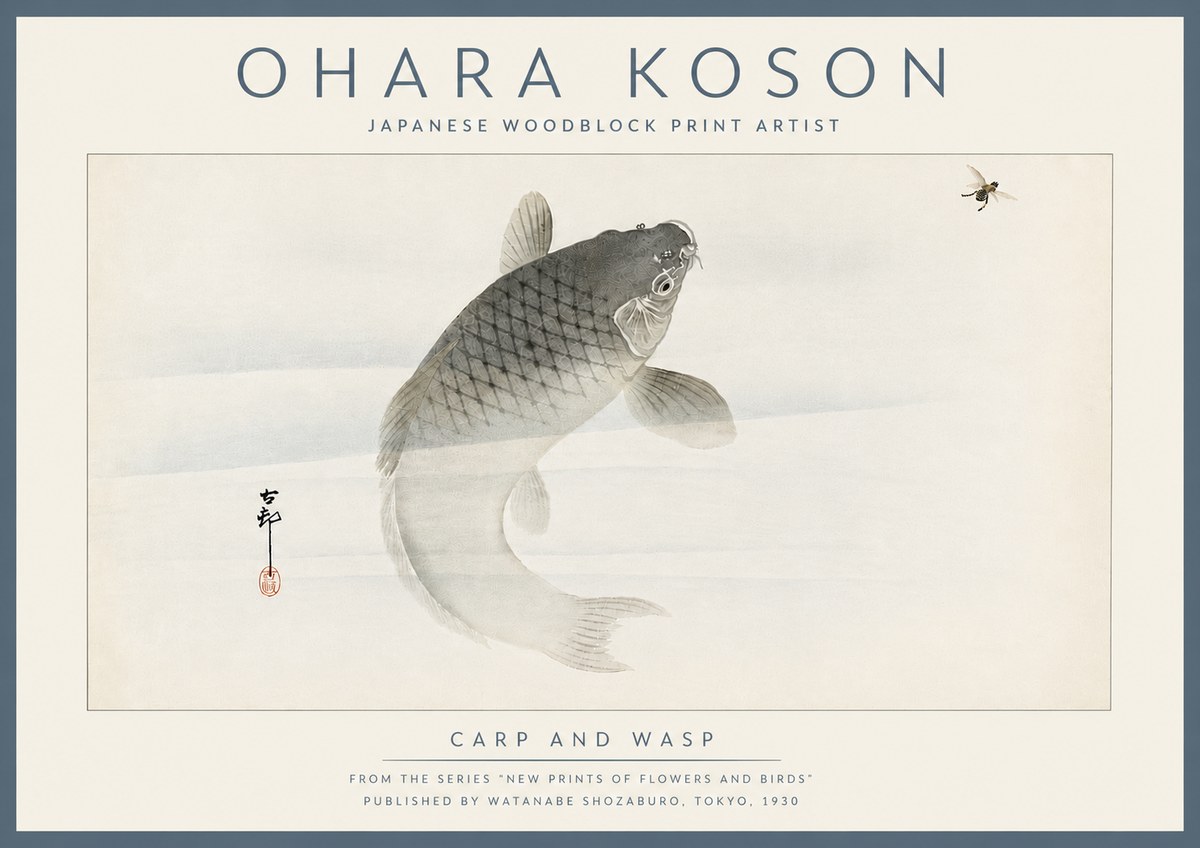 Ohara Koson Carp and Wasp No6 - Juliste