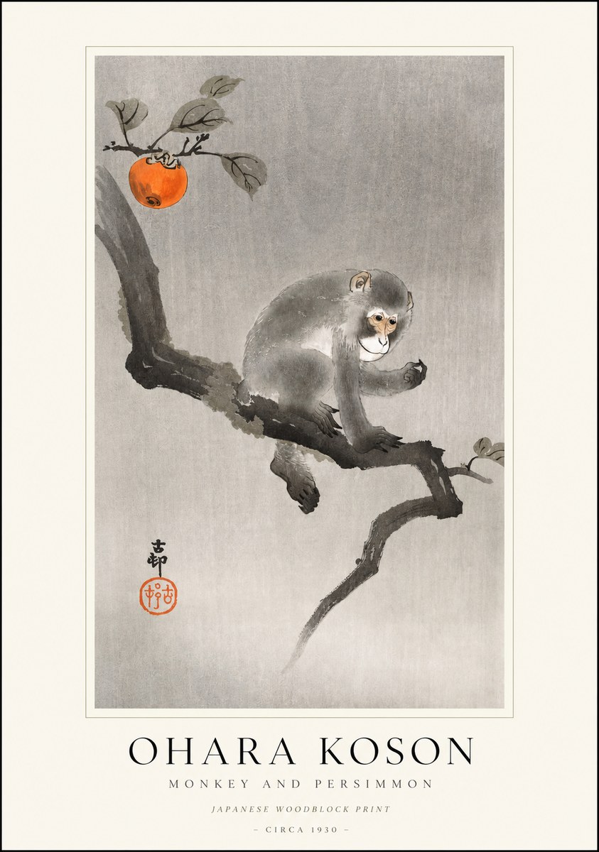 Ohara Koson Monkey and Persimmon No1 - Juliste