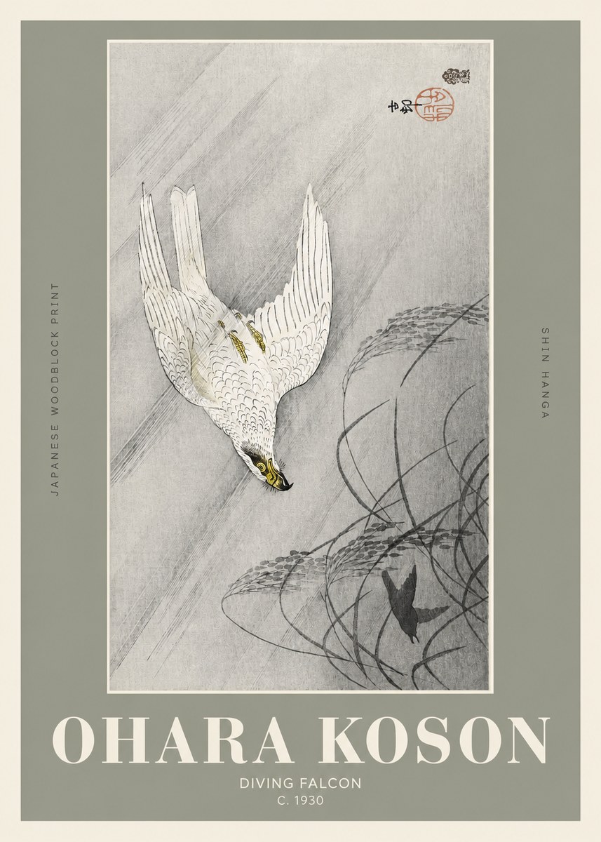 Ohara Koson Diving Falcon No2 - Juliste
