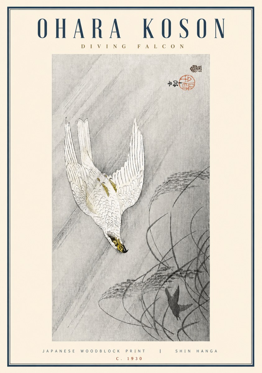 Ohara Koson Diving Falcon No3 - Juliste